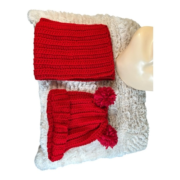 Handmade Bright Red (some gold touches) Crochet Hat & Scarf Set Cozy & Stylish - Picture 8 of 10